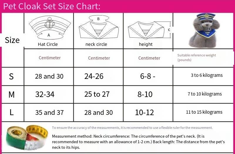 Navy Sailor Dog Costume Pet Halloween Outfit with Hat and Anchor Design